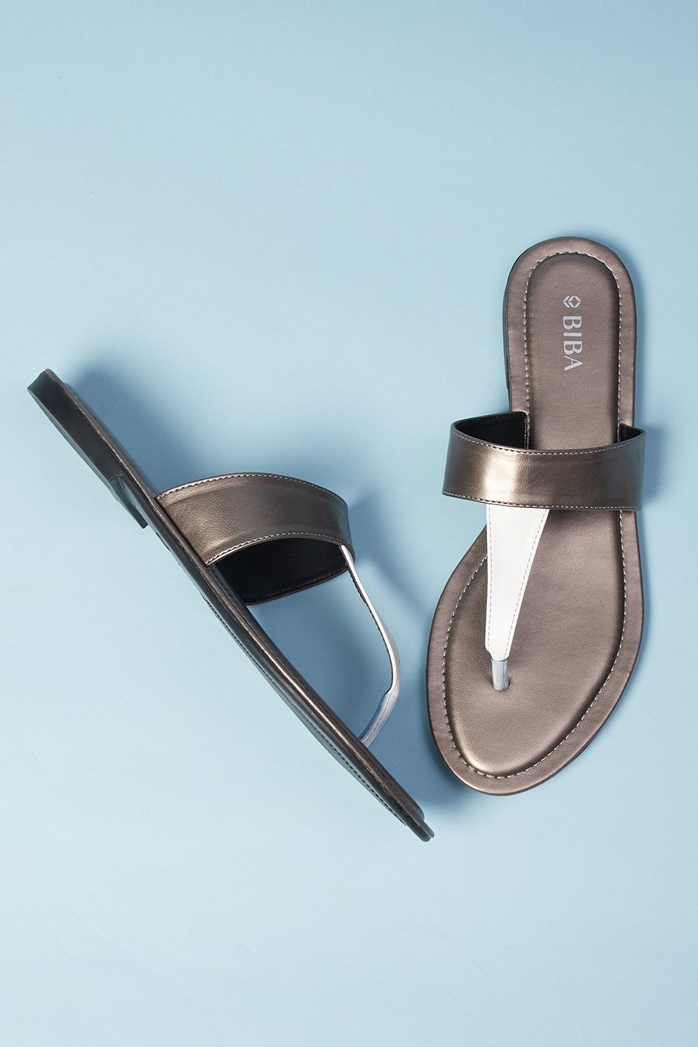 Gunmetal Pu T-Straps Sandals image number 2