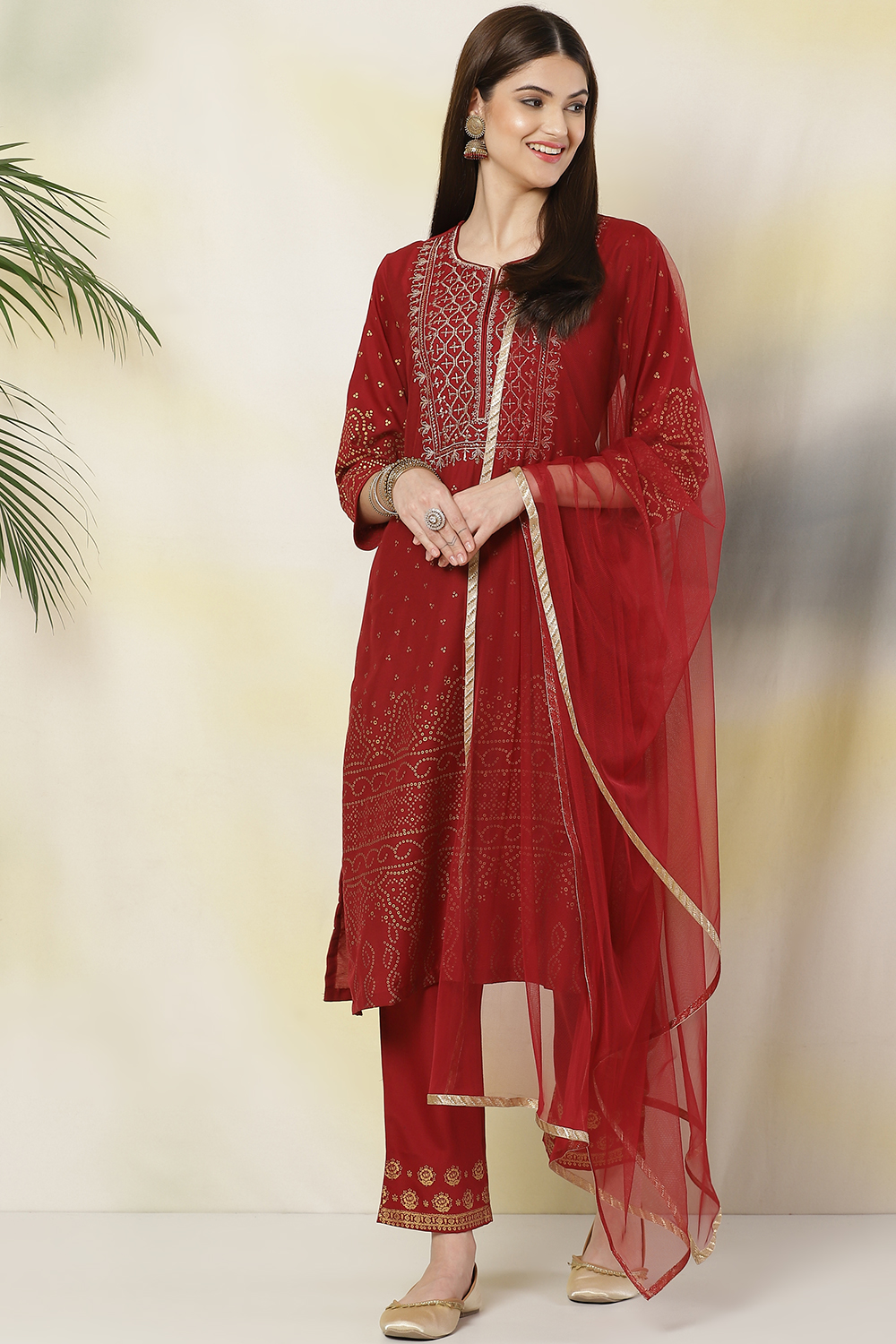 Maroon Art Silk Straight Kurta Pants Suit Set image number 5