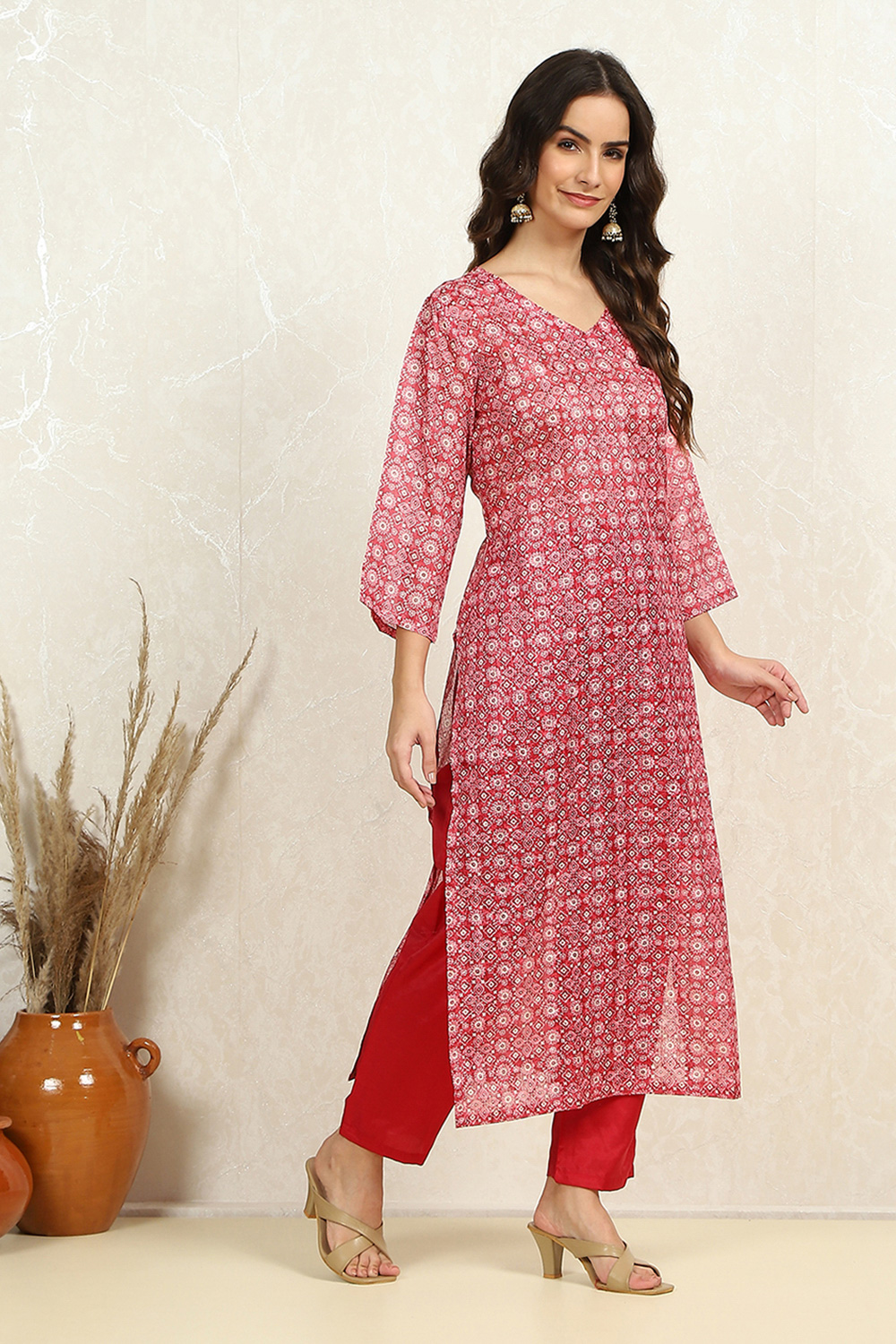 Pink Cotton Floral Printed Unstitched Suit Set image number 6