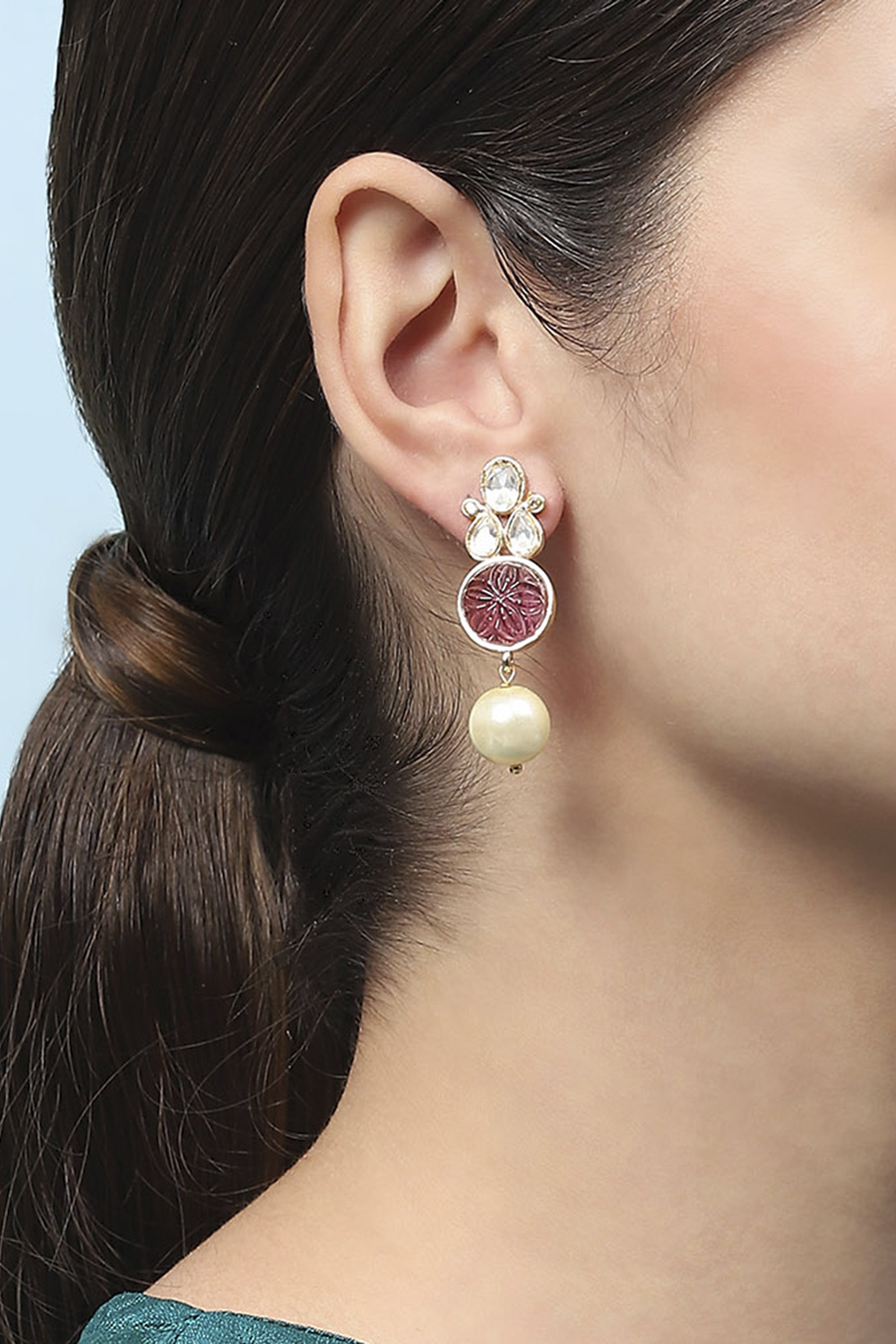 Pink Kundan Festive Drop & Danglers image number 3