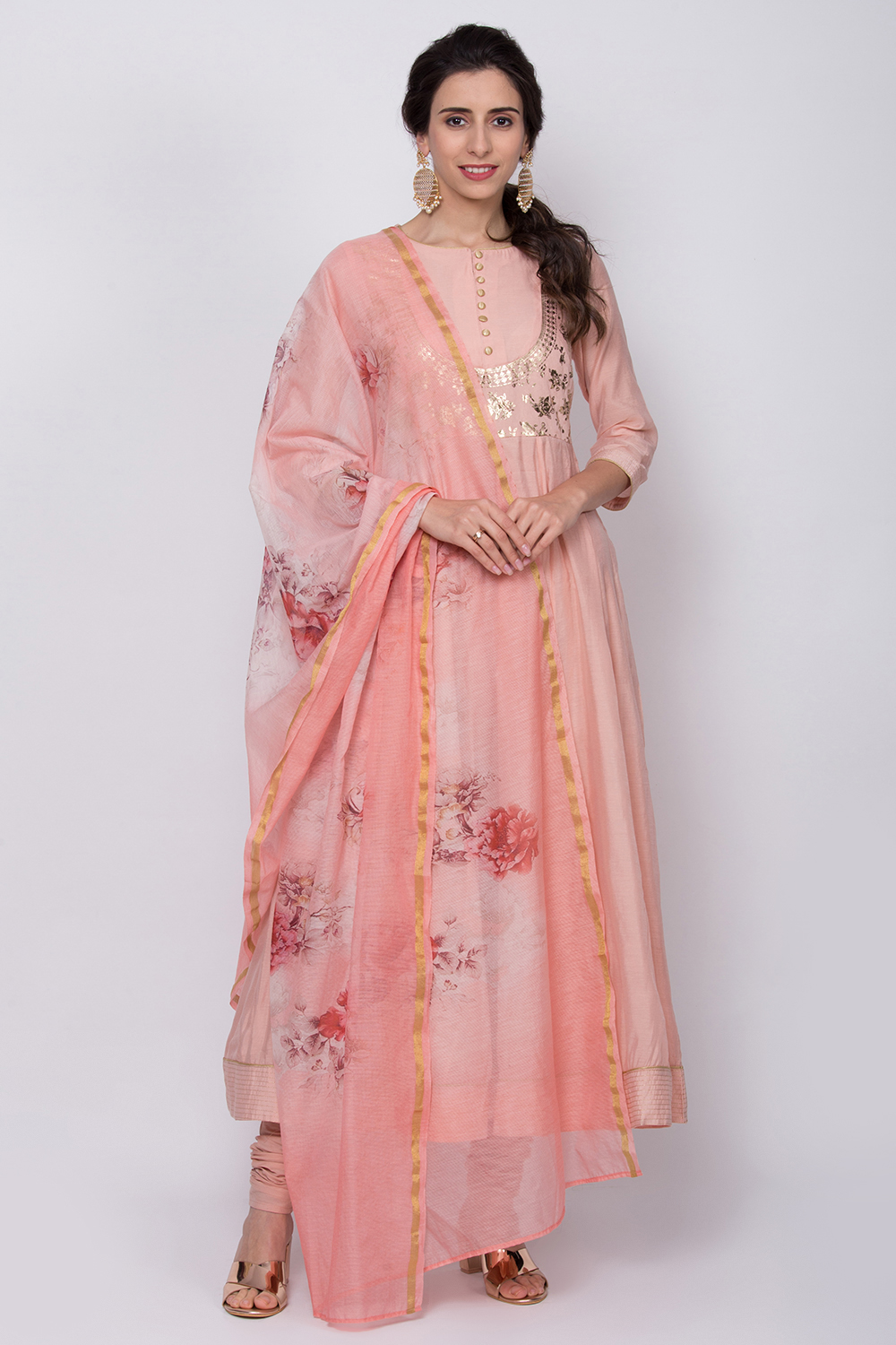 Benzer peach cotton silk anarkali suit