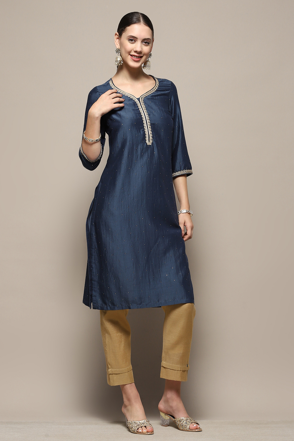 Beige Embellished Festive Straight Kurta image number 0