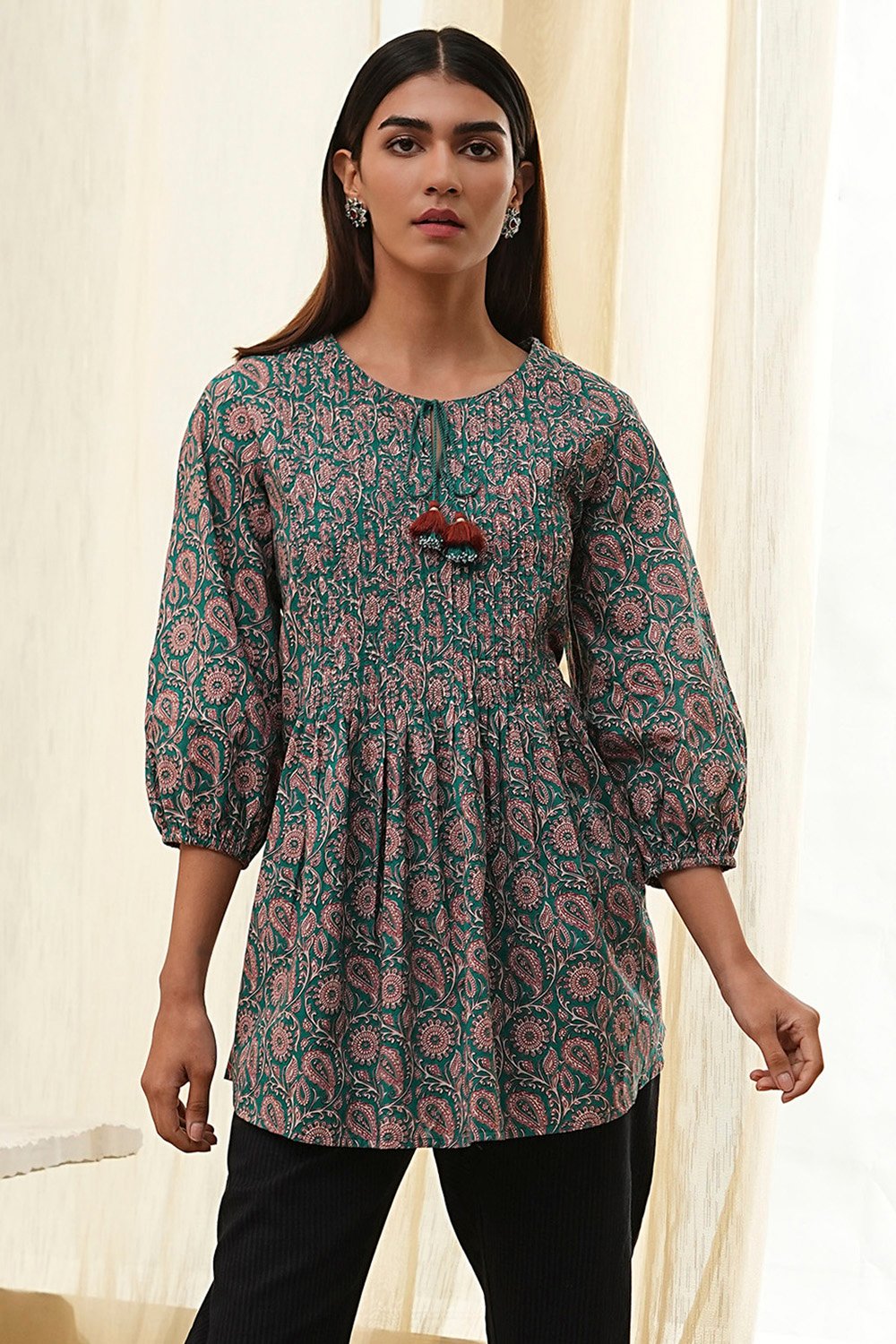 Teal Straight Short Kurta image number 5