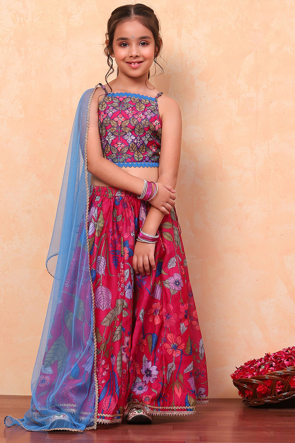 Pink Poly Chanderi Blouse Lehenga Set image number 6