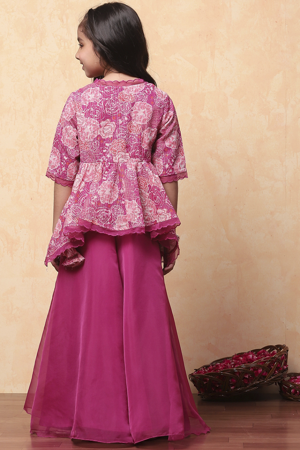 Pink Polyester Blend Flared Kurta Set image number 4