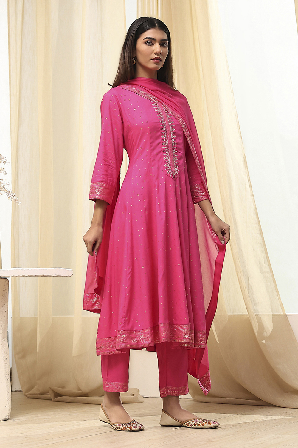 Fuchsia Viscose Printed Kalidar Suit Set image number 5