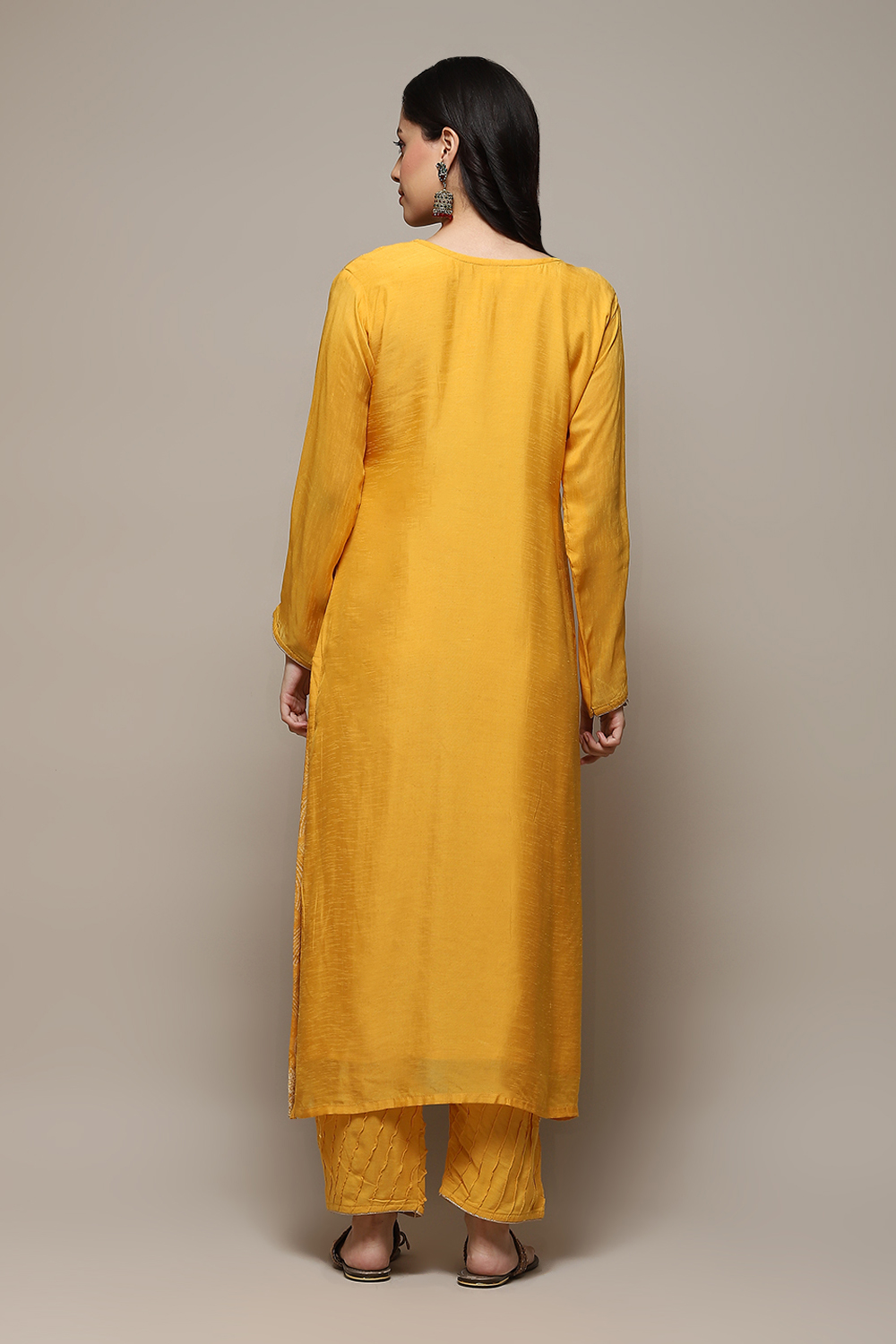 Yellow Linen Blend Digital Print Unstitched Suit Set image number 5