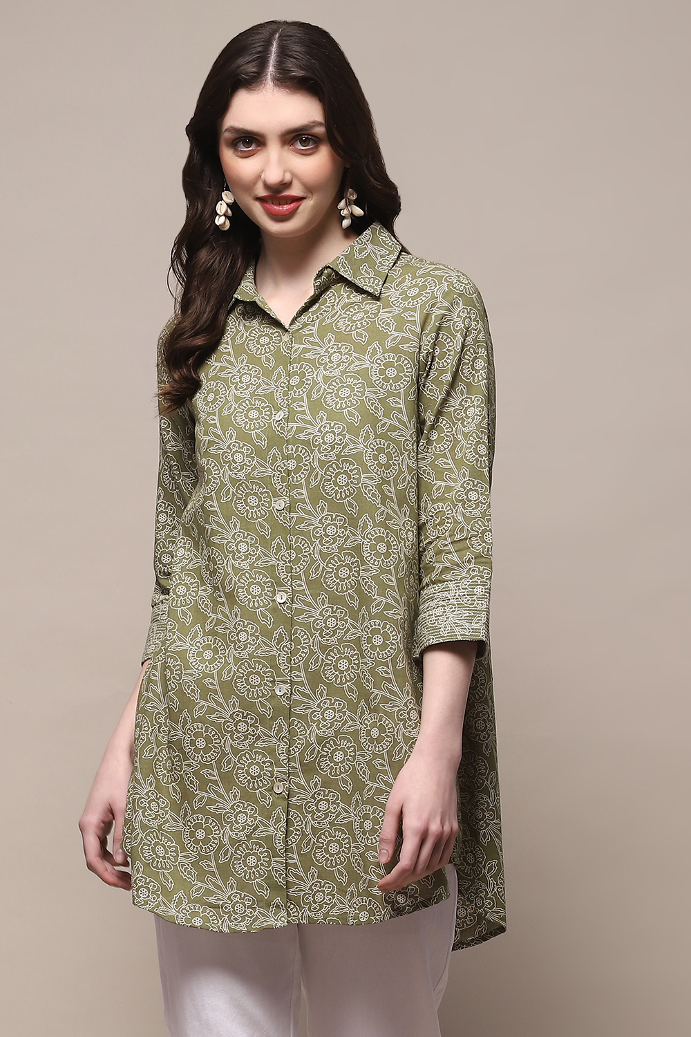 Olive Cotton Straight Kurta image number 5