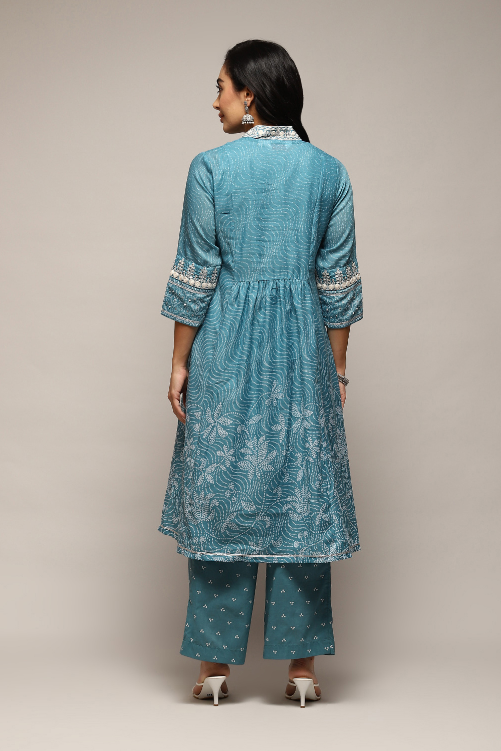 Blue Poly Cotton Kalidar Kurta Palazzo Suit Set image number 4