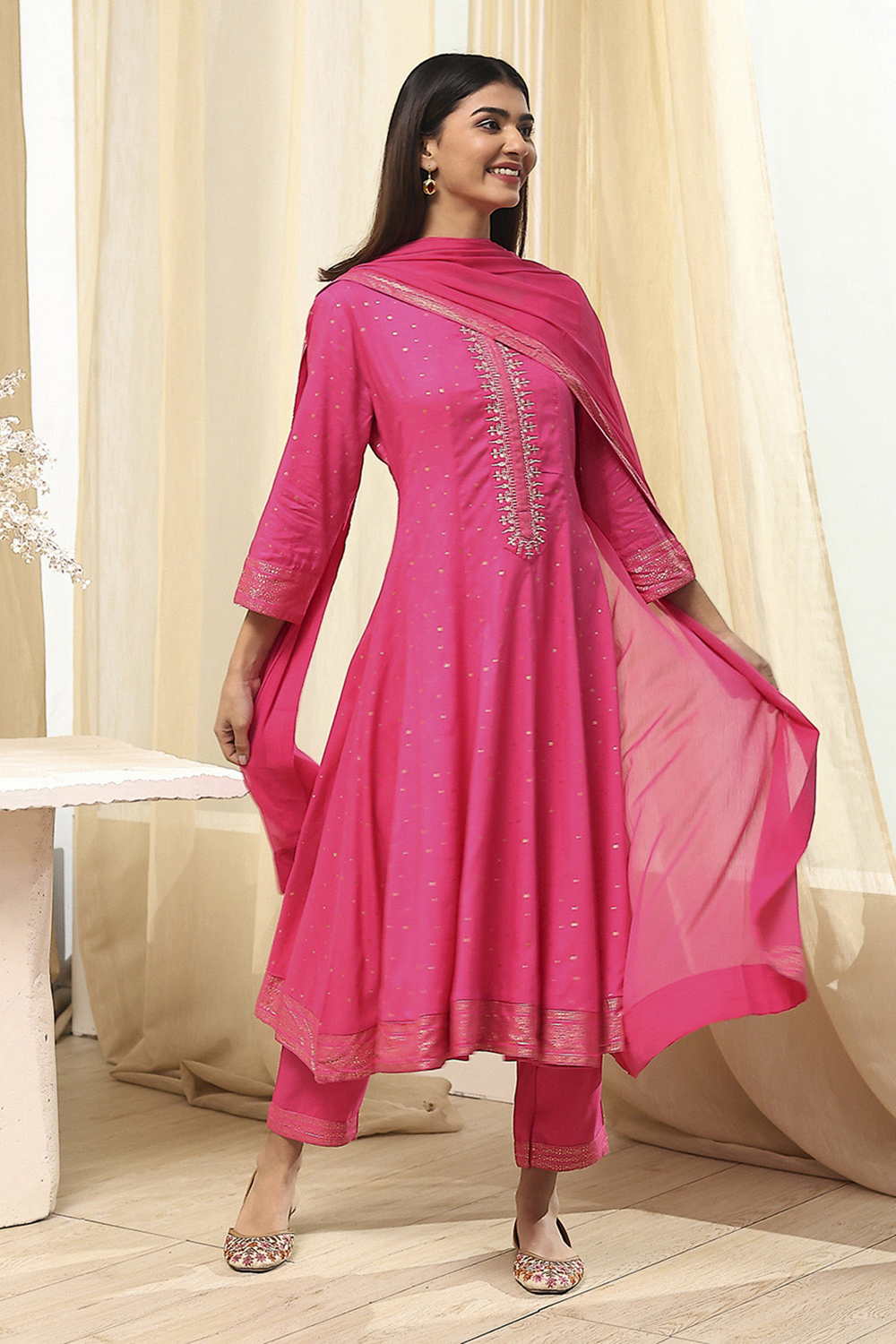 Fuchsia Viscose Printed Kalidar Suit Set image number 6