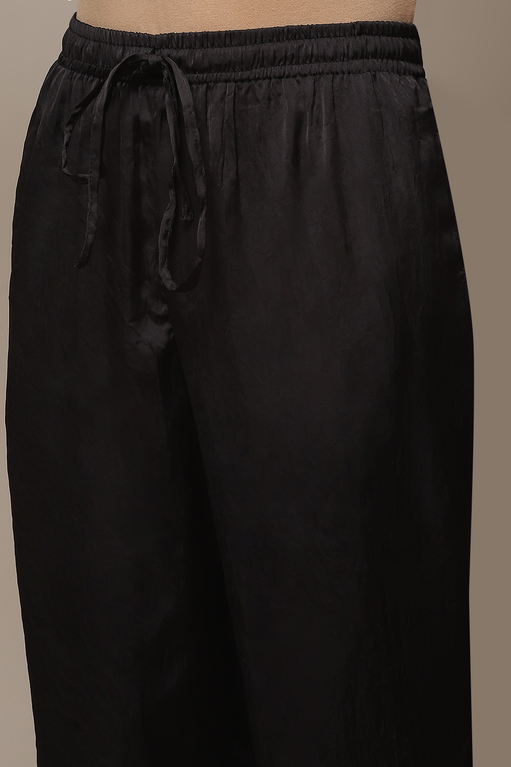 Black Art Silk Solid Pants image number 5