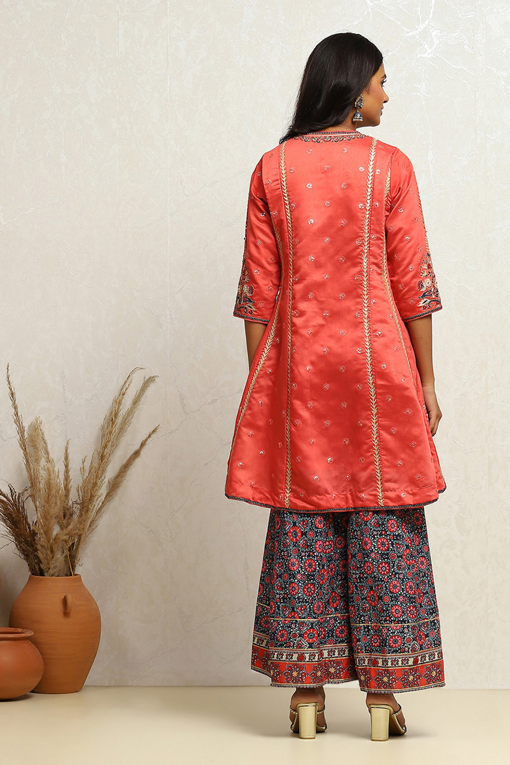 Coral Embroidered Festive Kalidar Suit Set image number 4