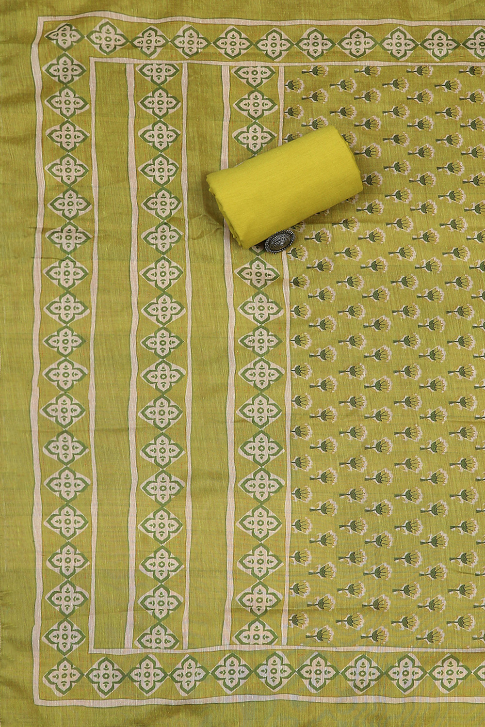 Aqua Cotton Handloom Unstitched Suit Set image number 3