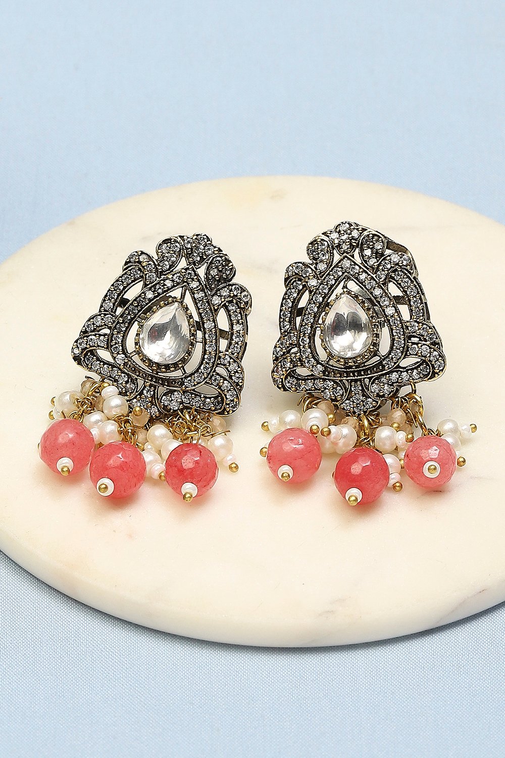 Peach Kundan Festive Studs image number 0