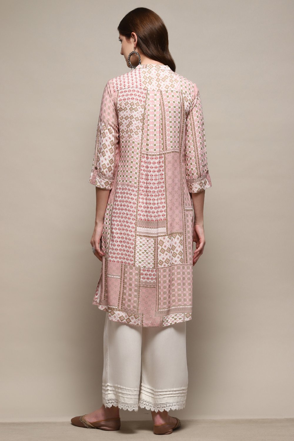 Dusty Pink Rayon Geometric Printed Straight Kurta image number 1