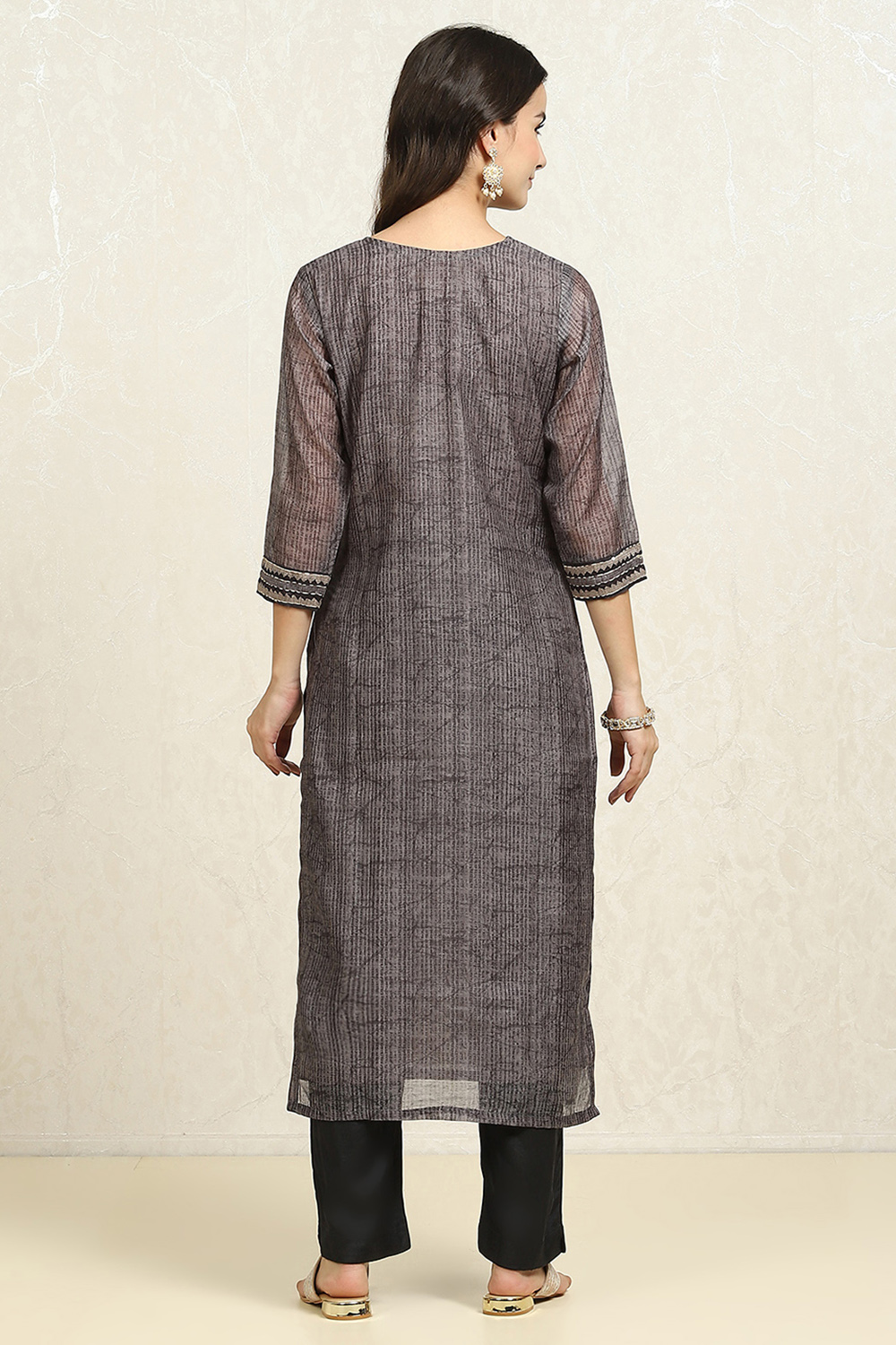 Grey Chanderi Blend Hand Embroidered Unstitched Suit Set image number 5