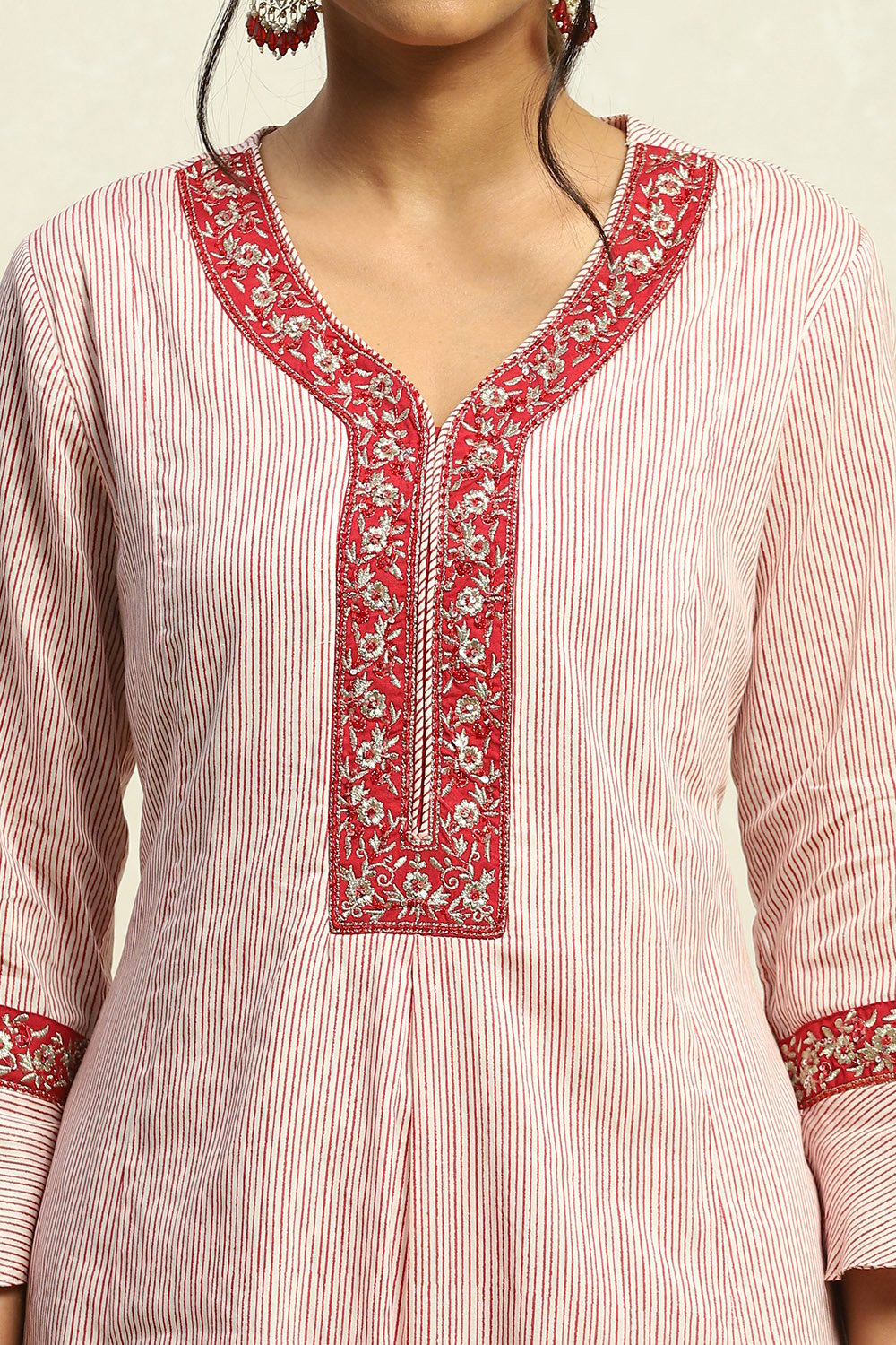 White and Rust Cotton Festive Kalidar Suit Set image number 1