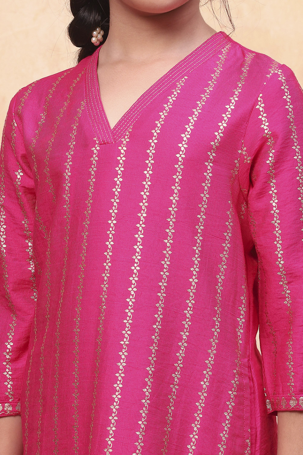 Fuchsia Viscose Blend Foil Printed Straight Kurta Set image number 1