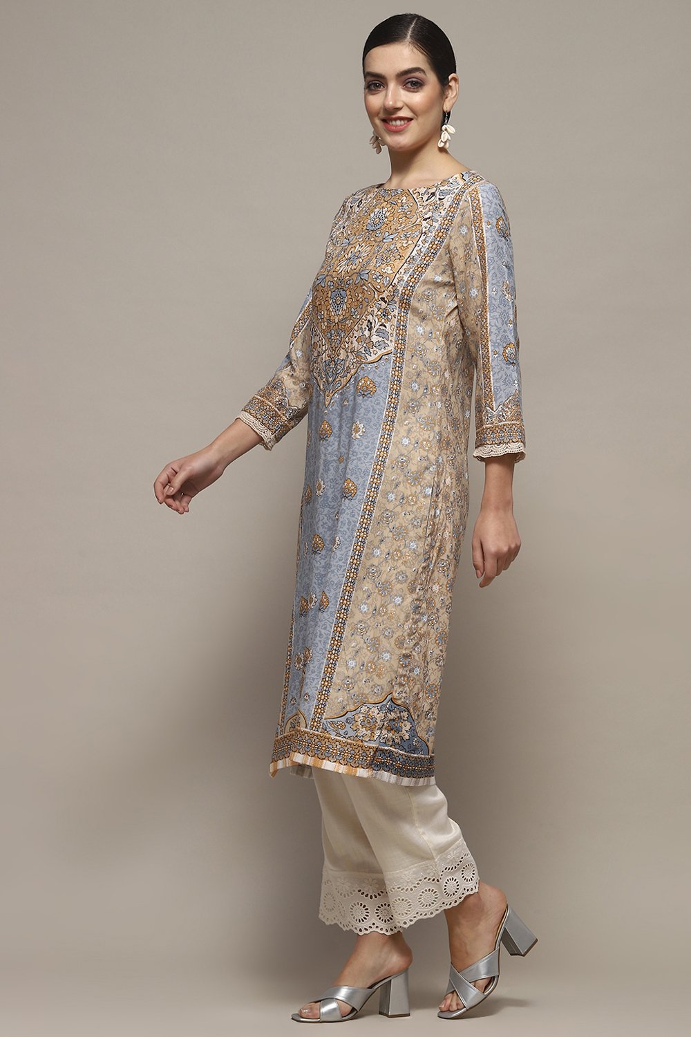 Beige Viscose Straight Kurta image number 2