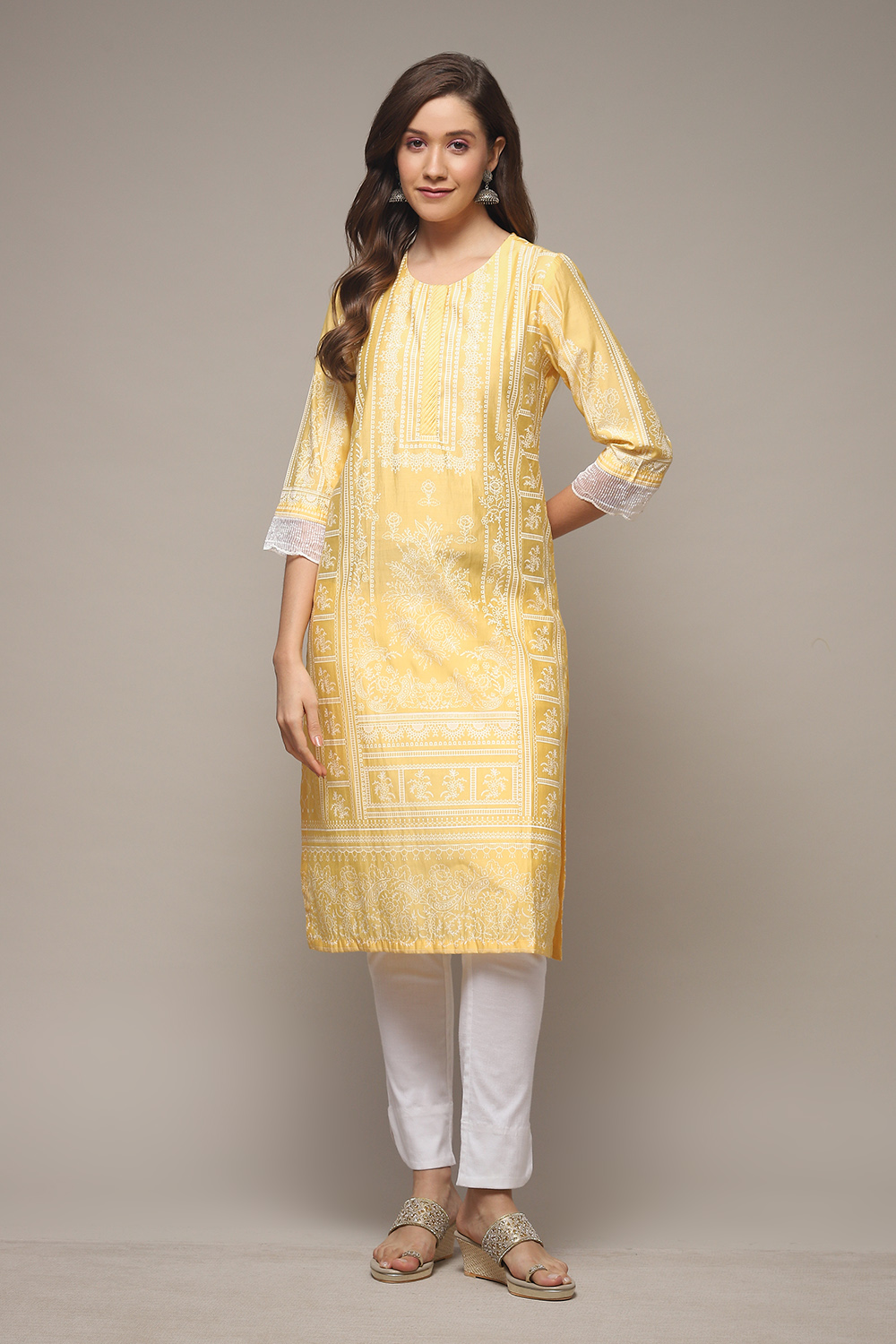 Pink Viscose Straight Printed Kurta image number 1