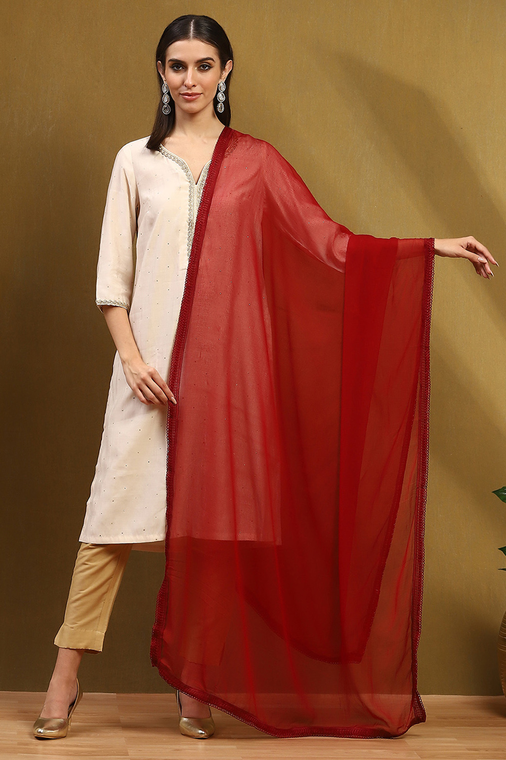 Brown Polyester Dupatta image number 4