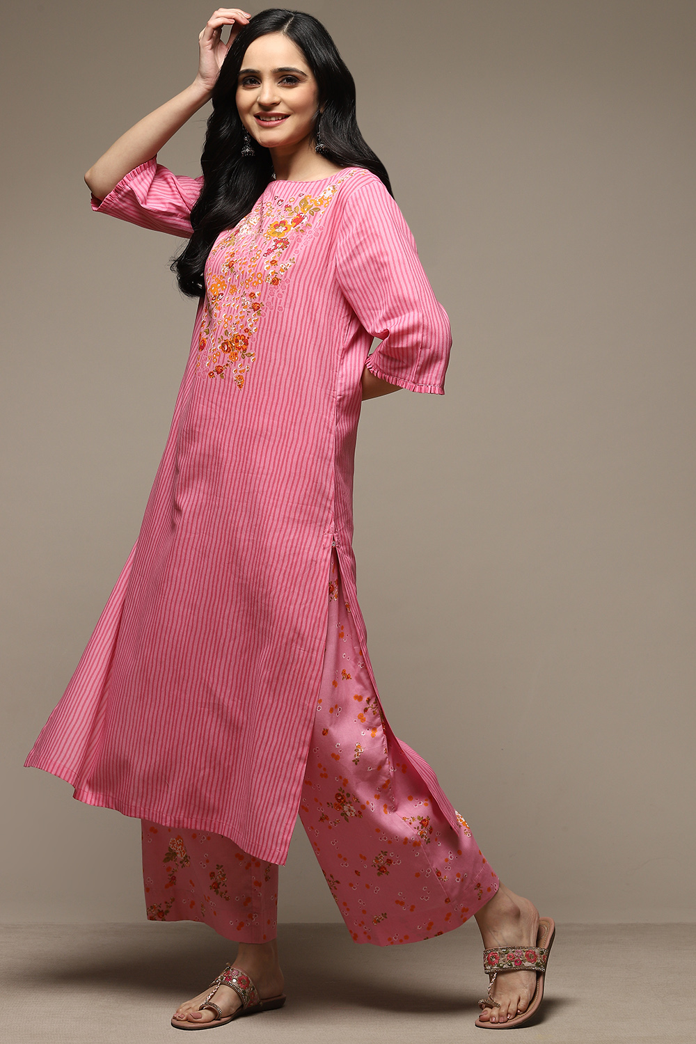 Yellow Cotton Straight Kurta Palazzo Suit Set image number 0