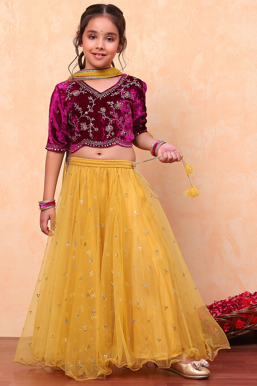 Brinjal Viscose Blend Straight Lehenga Set image number 0