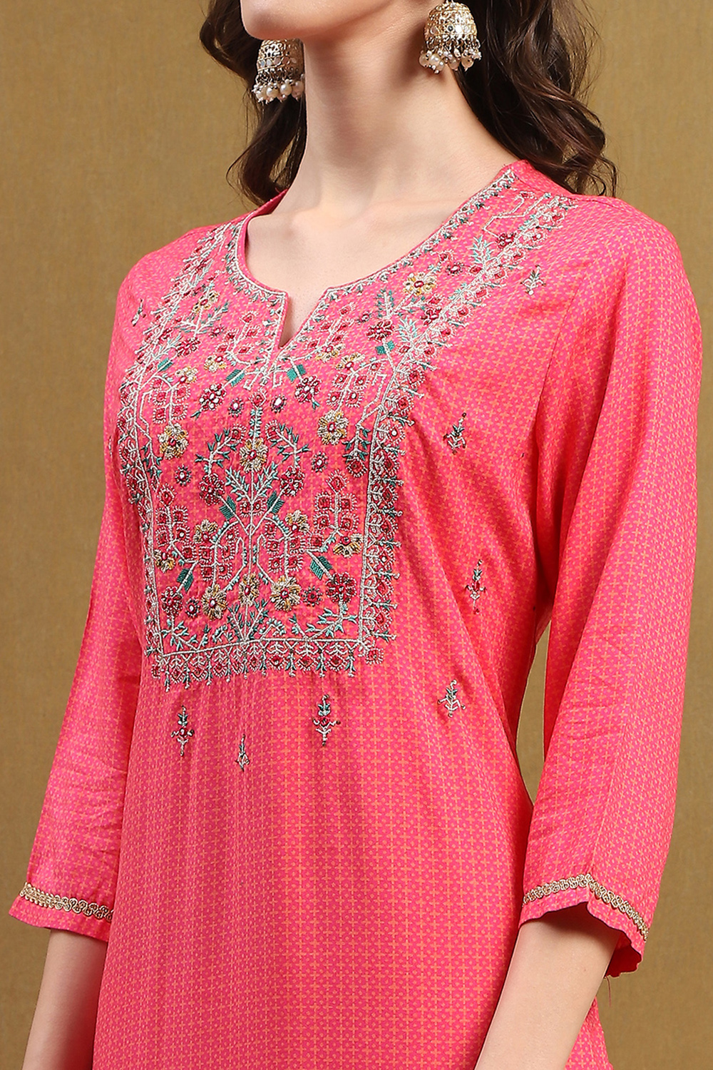 Pink Printed Festive Straight Suit Set image number 1