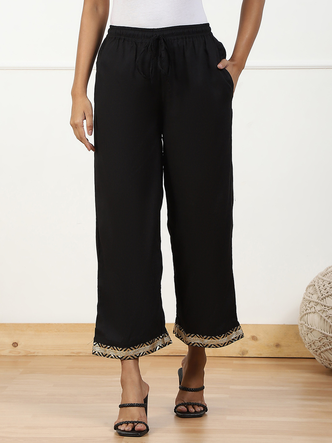 Black Polyester Palazzo Pants image number 4