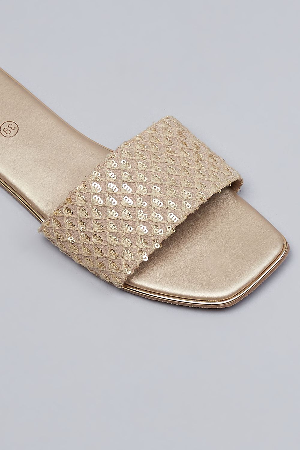 Tan Sequin Embellished Slides image number 3