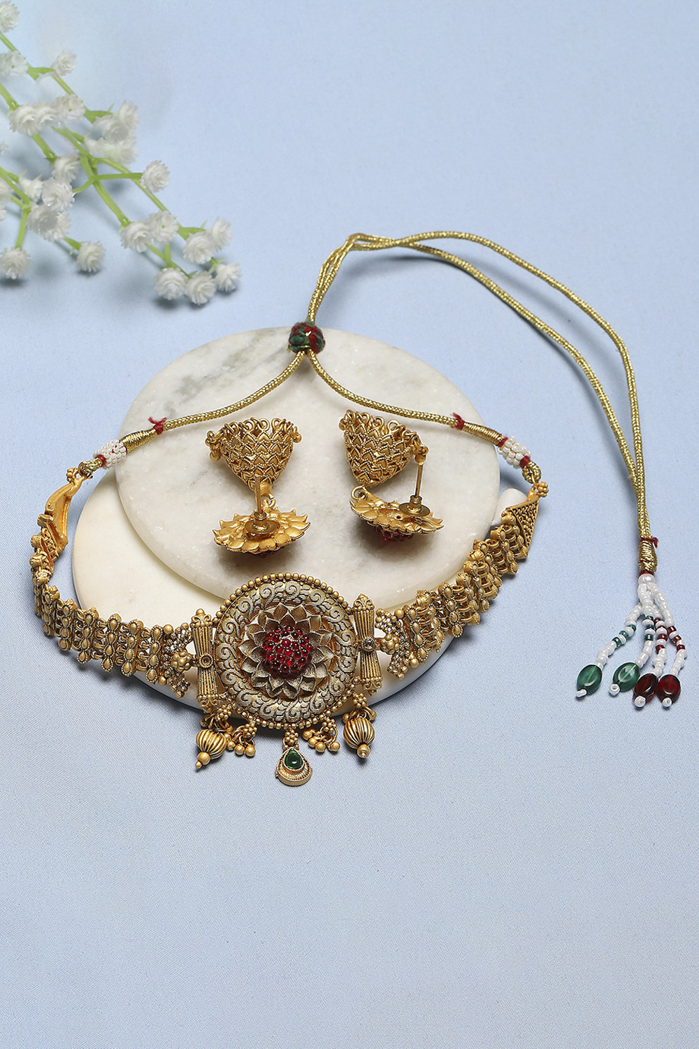 Red Brass Necklace Set image number 2