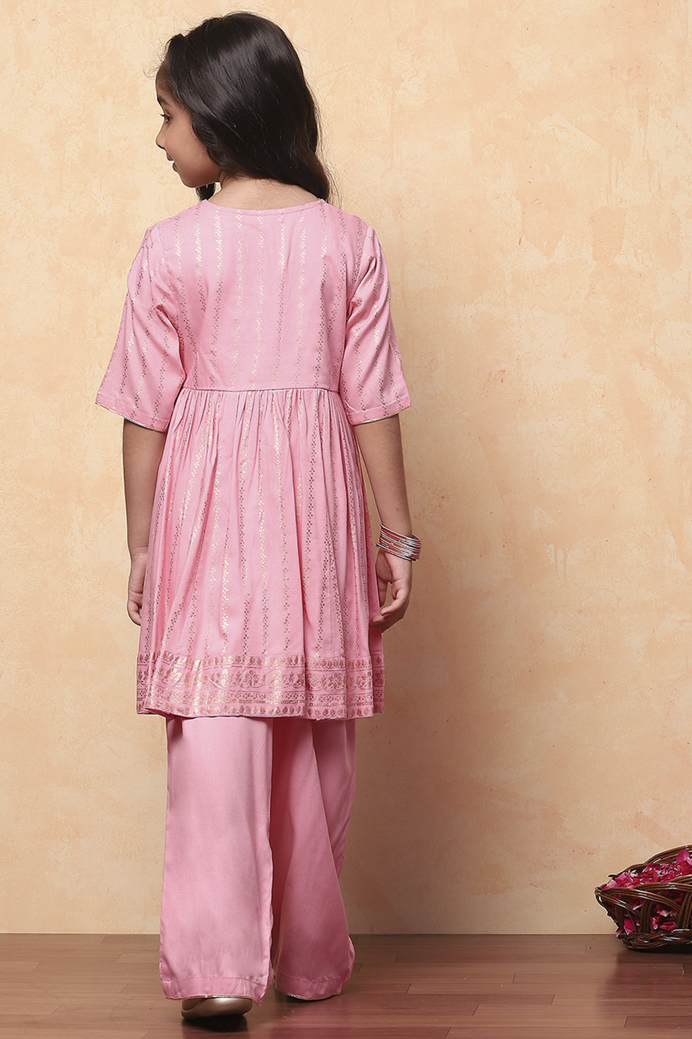 Pink Printed Angrakha Gathered Festive Flared Suit Set image number 3