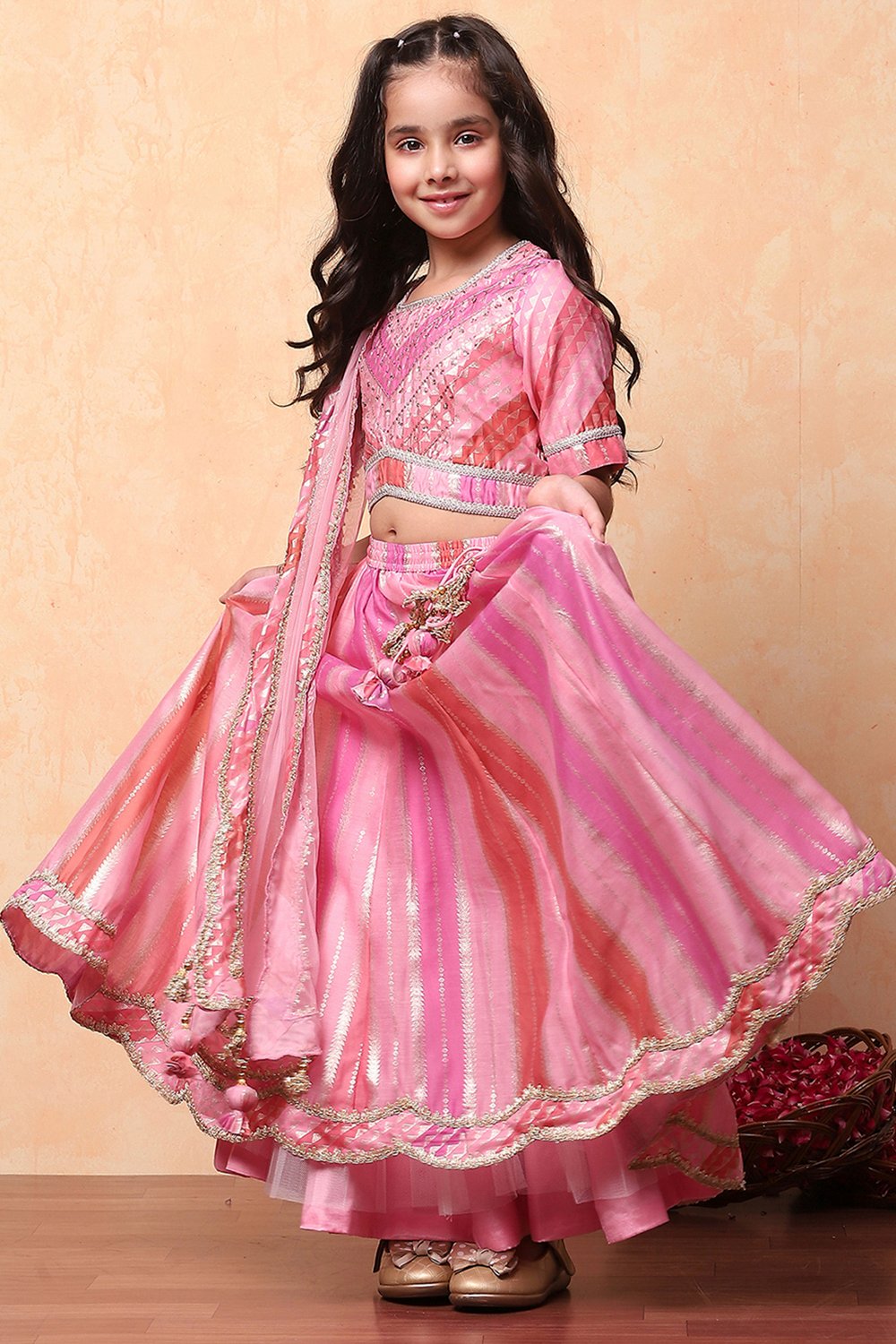 Pink Brocade Chanderi Lehenga With Blouse Organza Dupatta image number 0