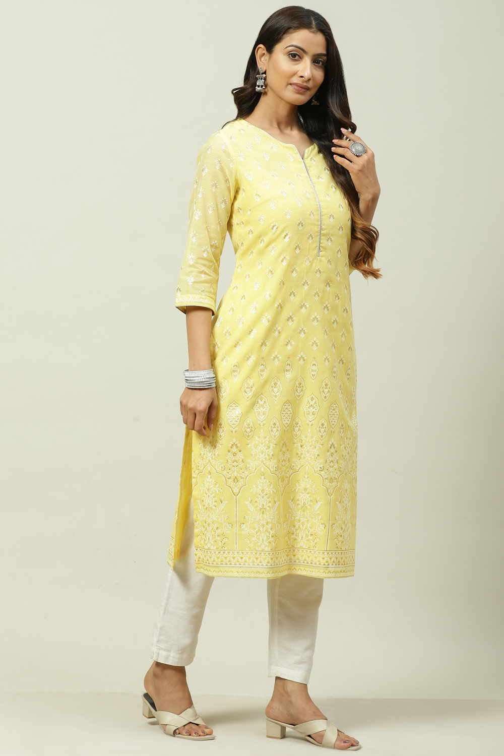 Yellow Art Silk Straight Kurta image number 3