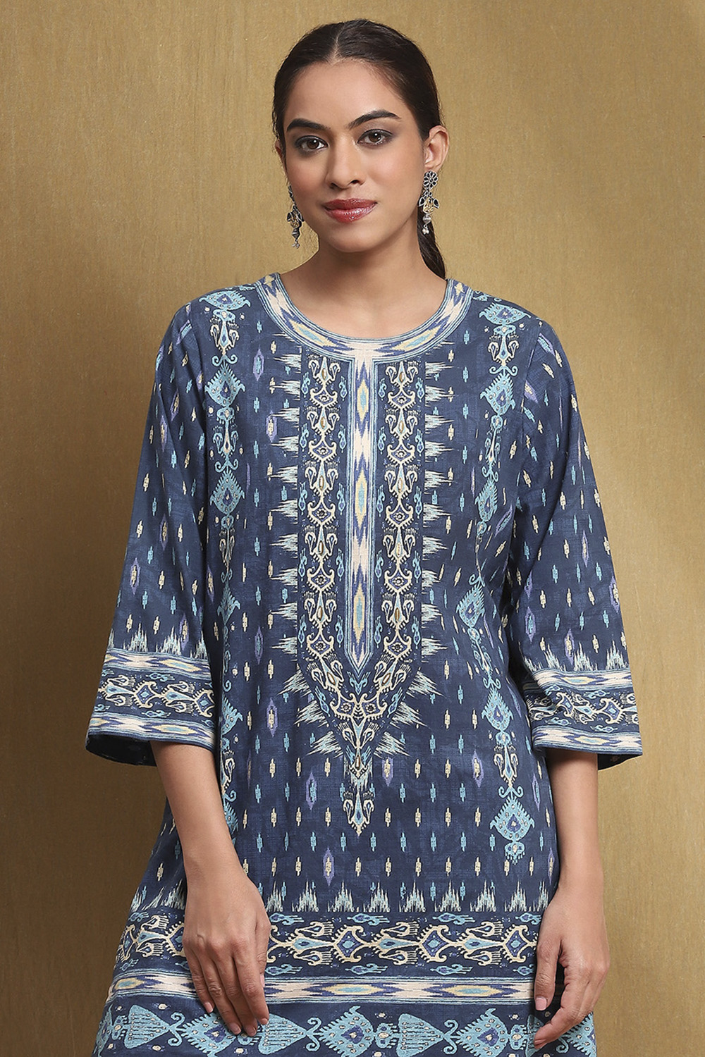 Blue Cotton Printed Straight Kurta Set image number 1