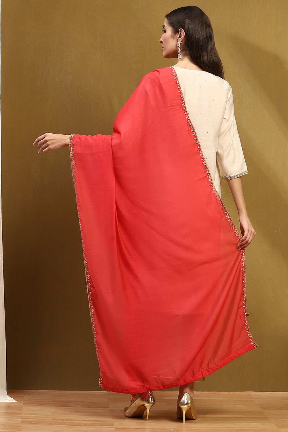 Off White Polyester Dupatta image number 3