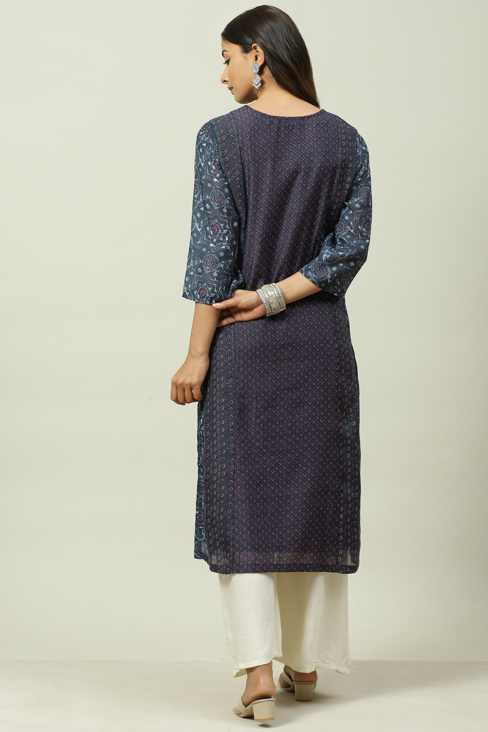 Indigo Cotton Flared Kurta image number 4