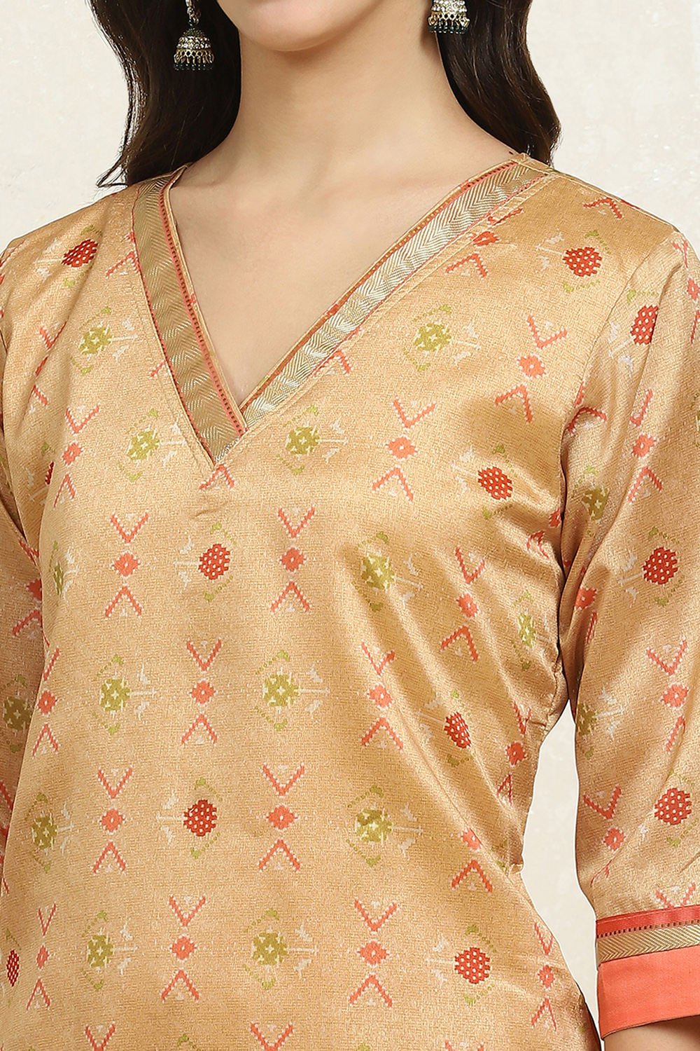 Pink Cotton Handloom Unstitched Suit Set image number 2