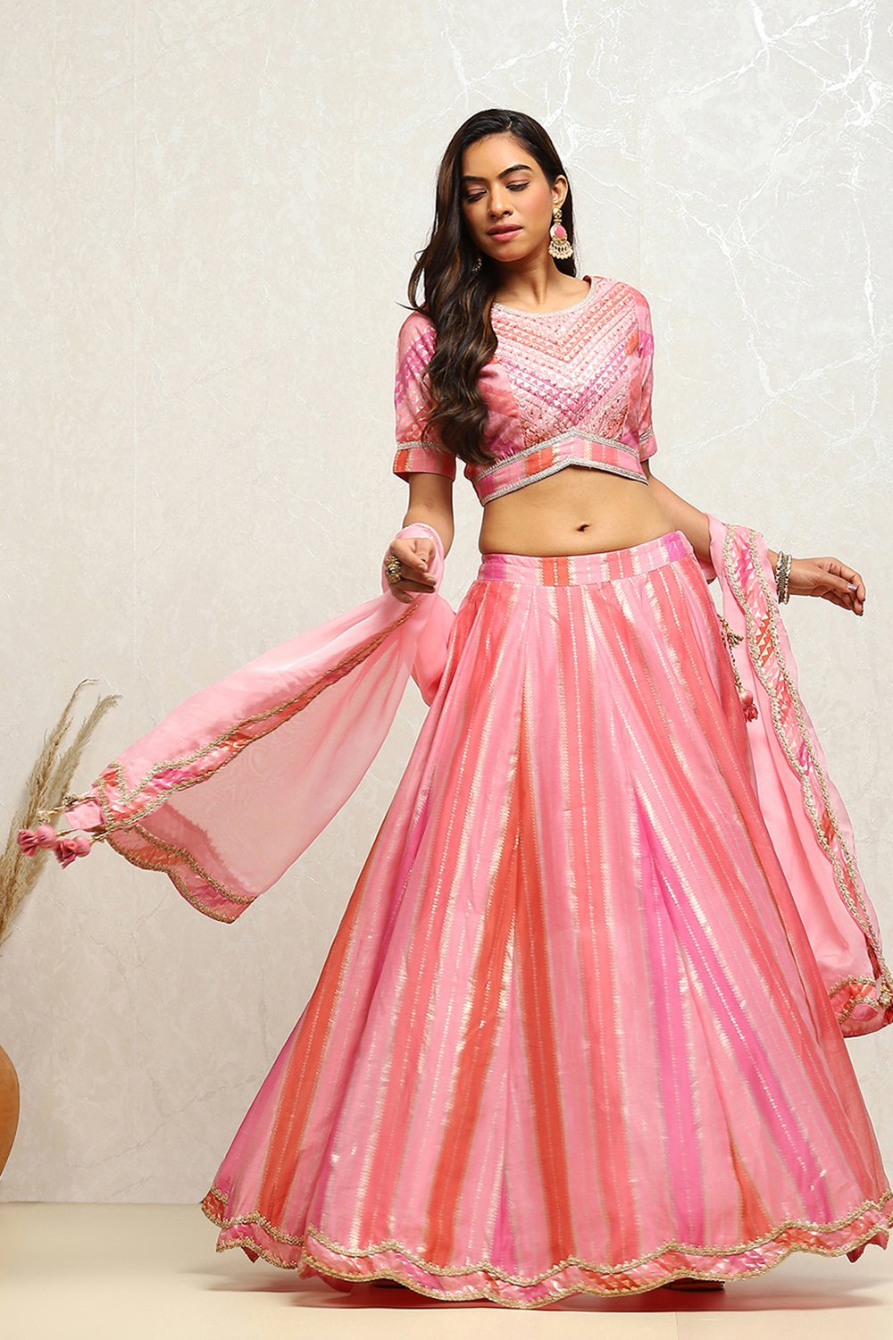 Pink Printed Flared Festive Lehenga Set image number 0