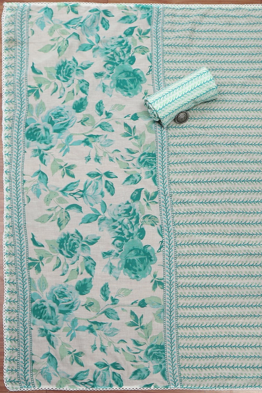 Teal Cotton Printed Unstitched Suit Set image number 3