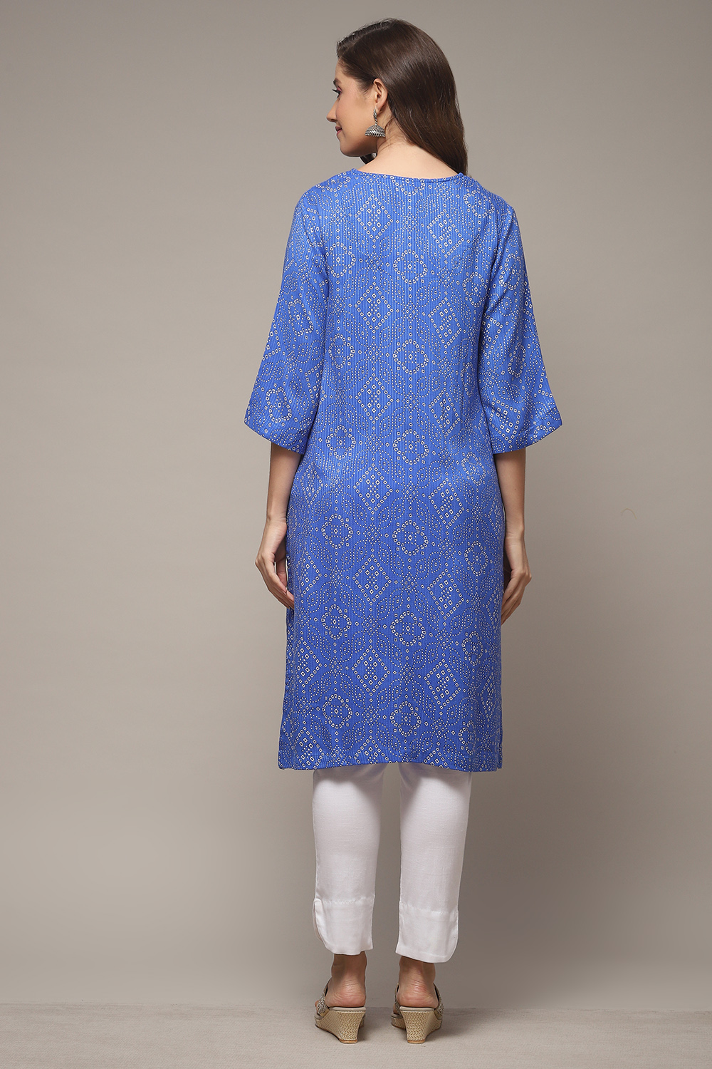 Electric Blue Viscose Straight Printed Kurta image number 2