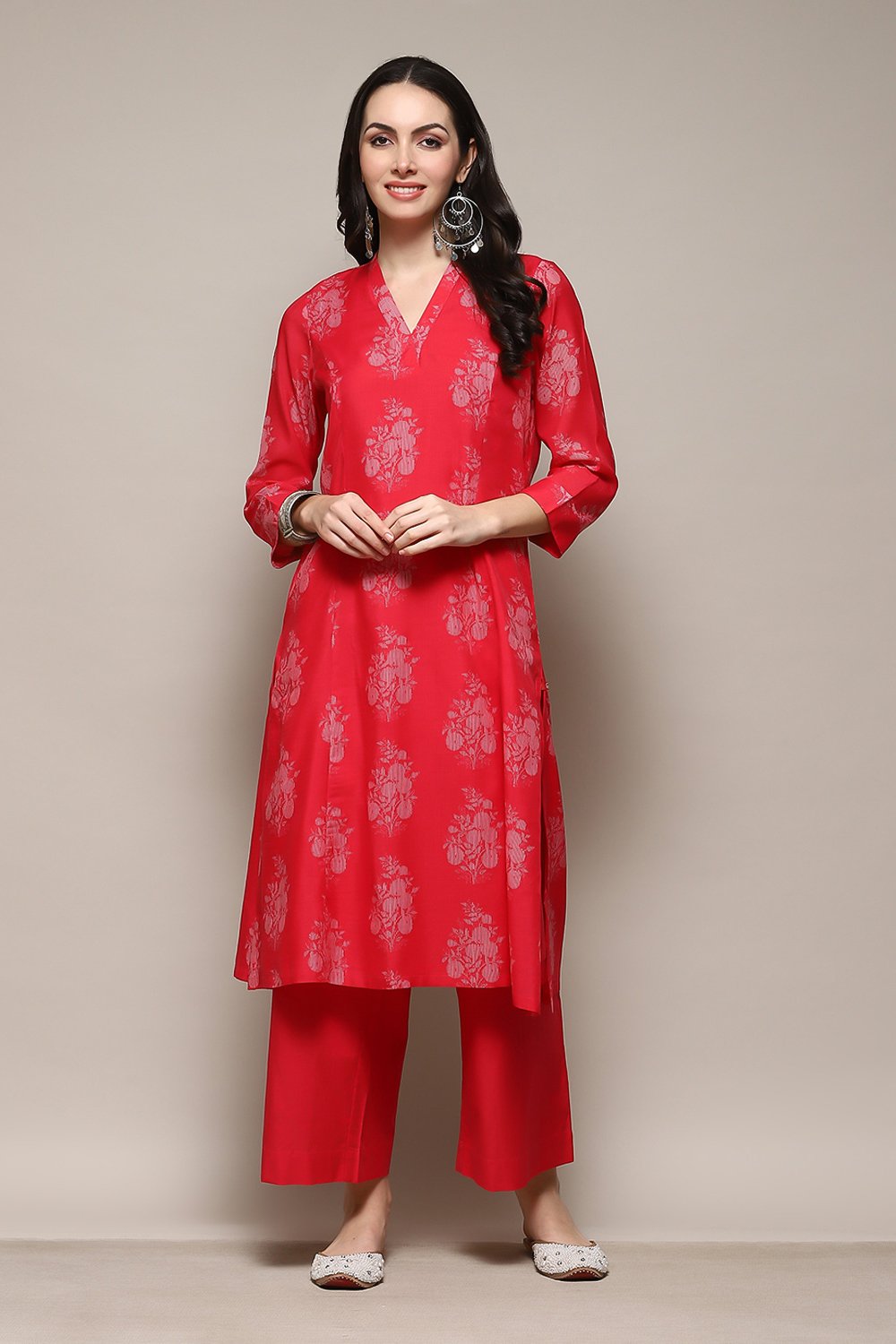 Pink Poly Chanderi A-Line Printed Kurta Palazzo Suit Set image number 6