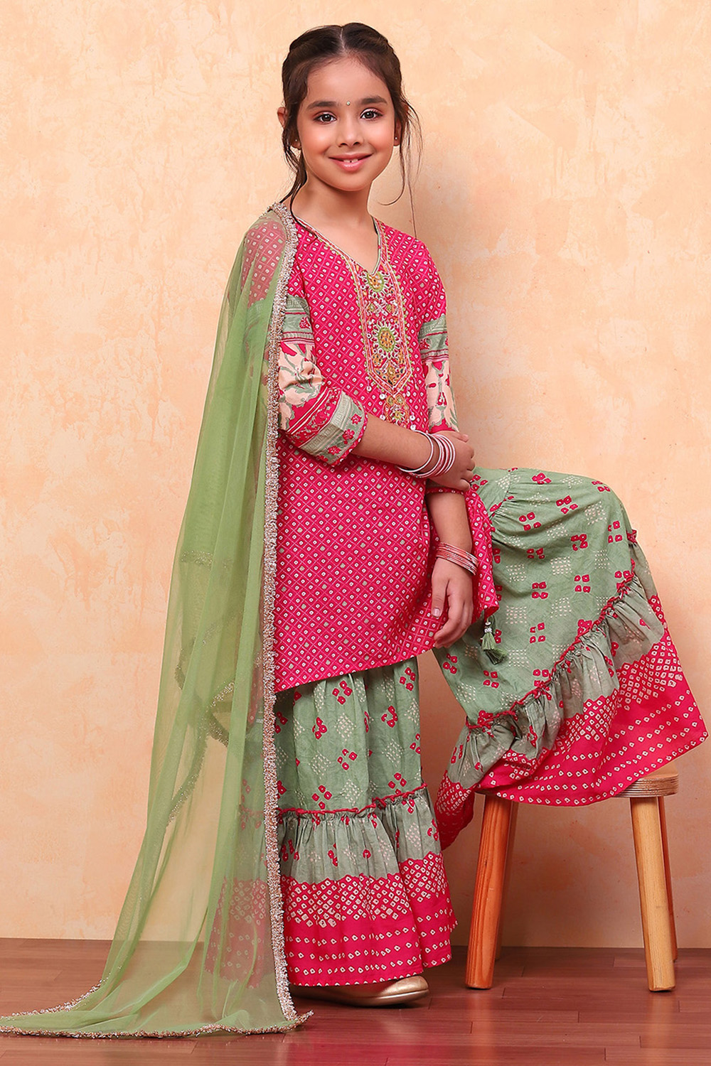 Pink Cotton Floral Printed Asymmetric Suit Set image number 0