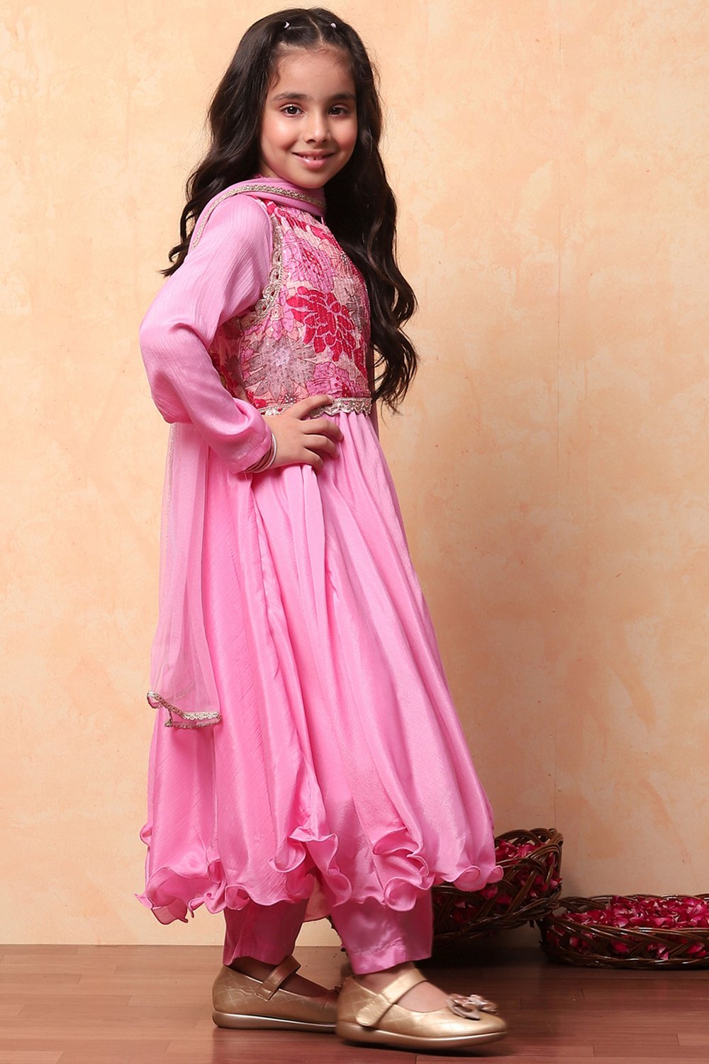 Pink Polyester Blend Anarkali With Jacket Suit Set image number 4