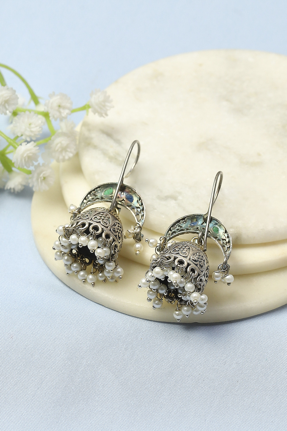 Green Blue Oxidised Casual Jhumka image number 2