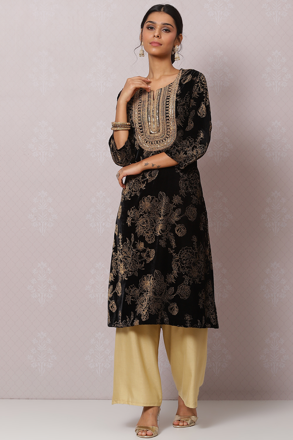 Black Velvet Straight Kurta