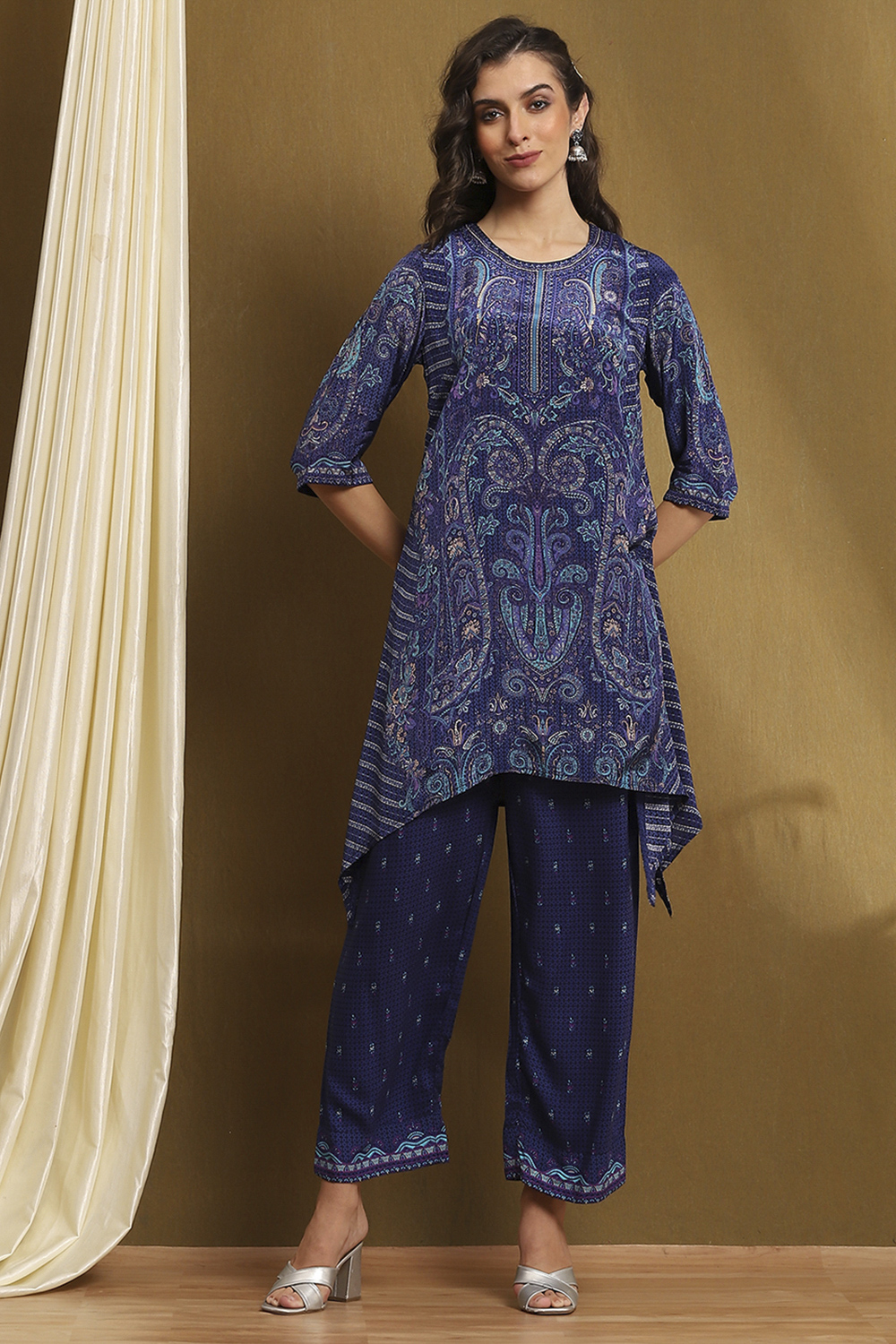 Blue Crepe Asymmetric Suit Set image number 0