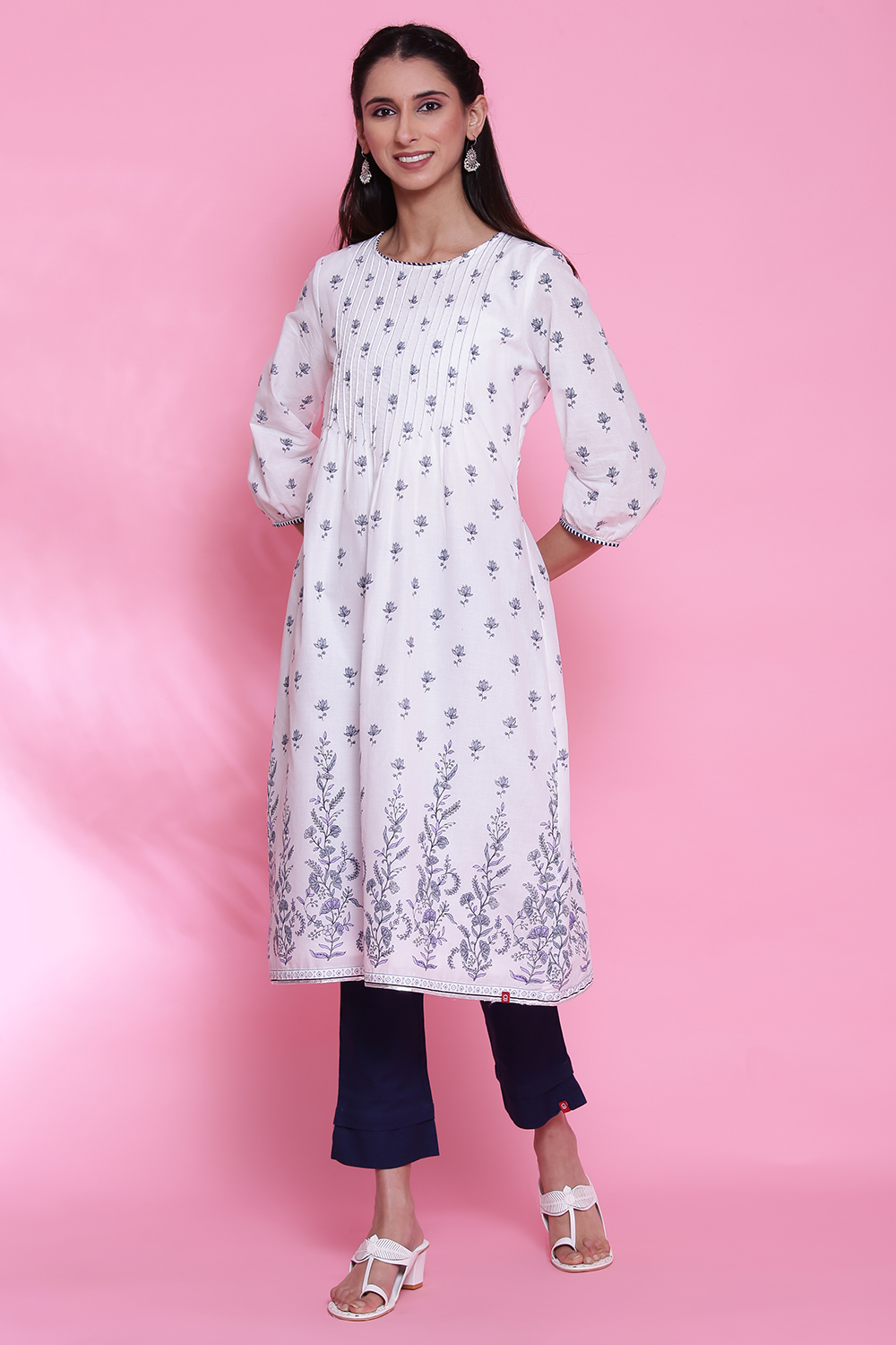 Sky Blue Cotton Straight Kurta image number 5