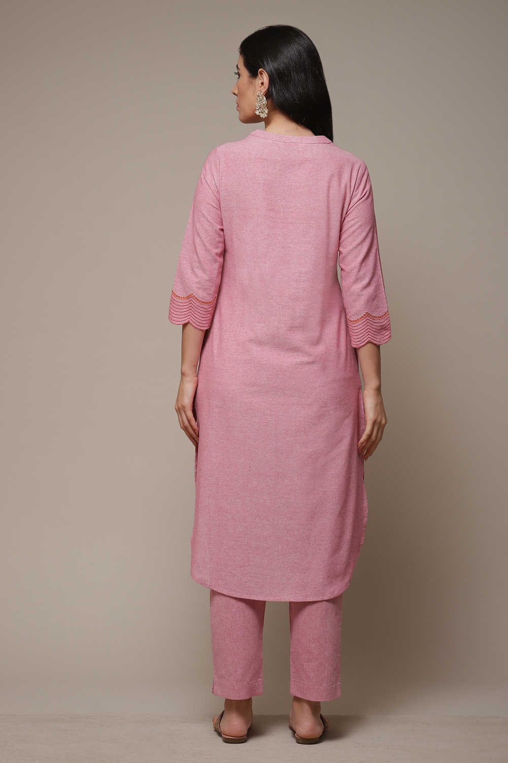 Chawlk Pink Cotton Straight Yarndyed 2 Piece Set image number 2