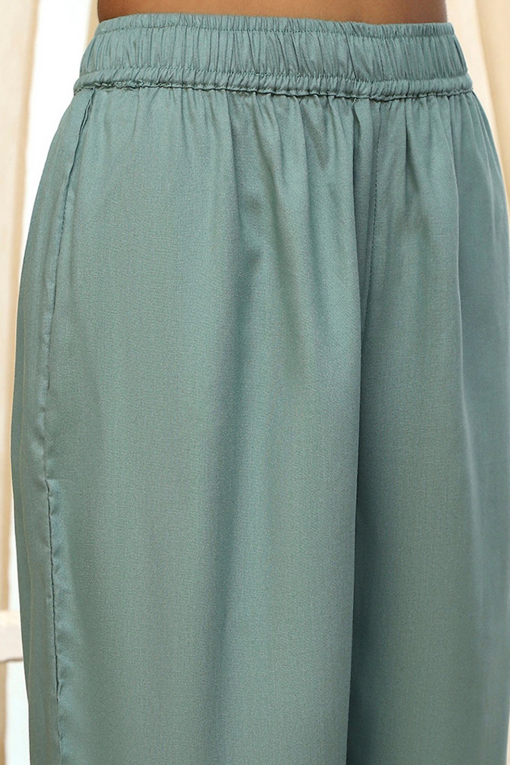 Dull Blue Viscose Rayon Straight Palazzos image number 1